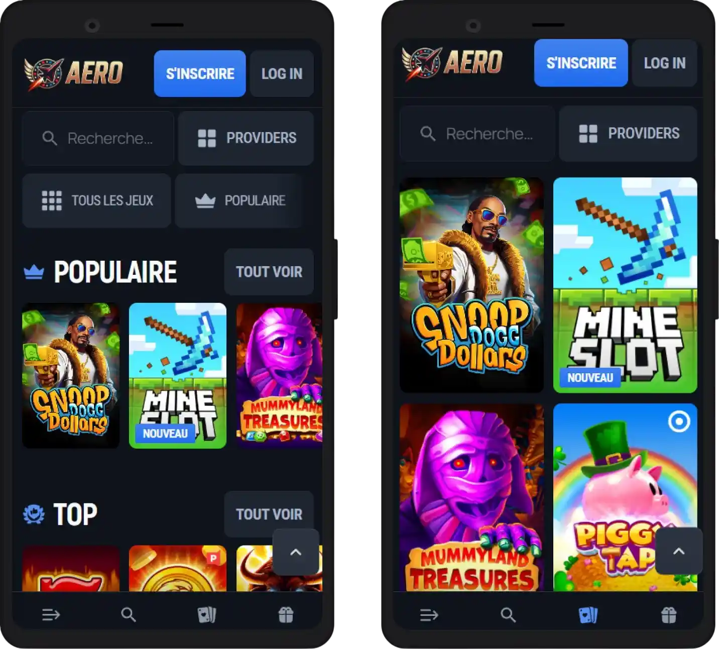 Version mobile de Aerobet Casino pour smartphone et tablette